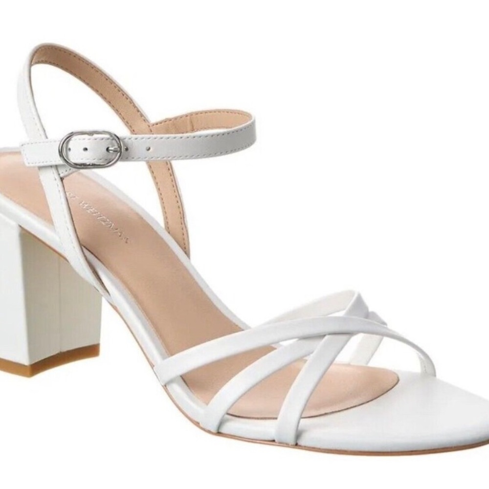 Stuart Weitzman White Leather Starla 75 Sandal